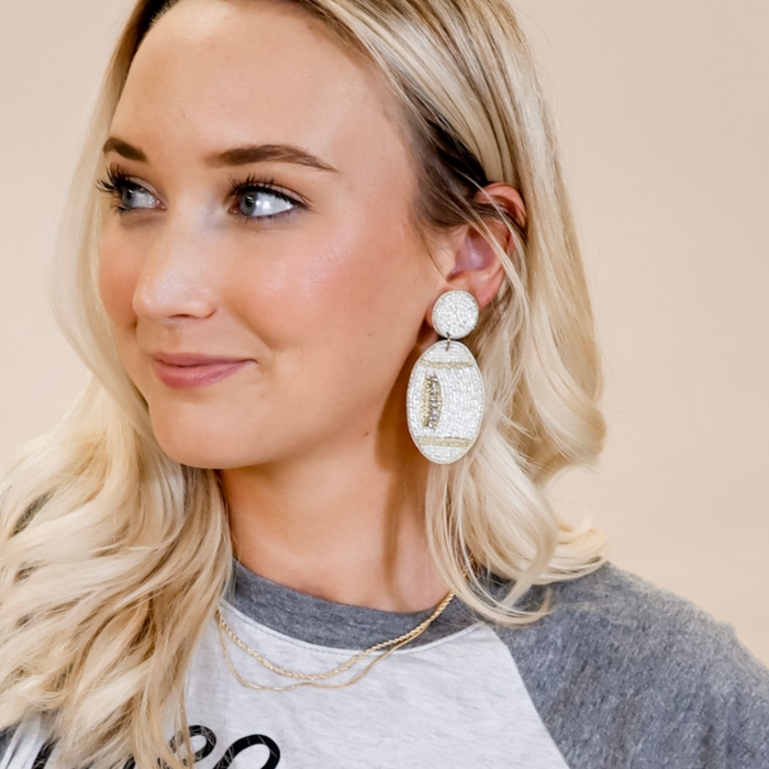 Jane Marie Pearly White Beaded Football Earrings