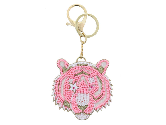 Jane Marie Pink White and Gold Beaded Post with Star Eyes Tiger