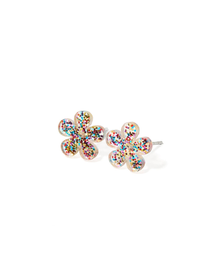 Jenna Flower Stud - Multi Glitter - Earrings