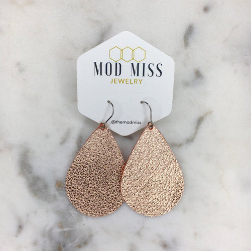 "Jill" Metallic Rose Gold Leather Teardrop Earrings - twistedbuffaloboutique