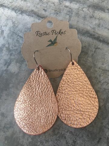 "Jill" Metallic Rose Gold Leather Teardrop Earrings - twistedbuffaloboutique