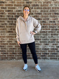 {KARLEE} Beige Acid Wash Super Soft Fleece Oversized 1/4 Zip Hoodie Pullover