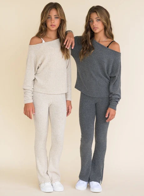 Kaveah Hacci Rib Wide Leg Pant | Charcoal