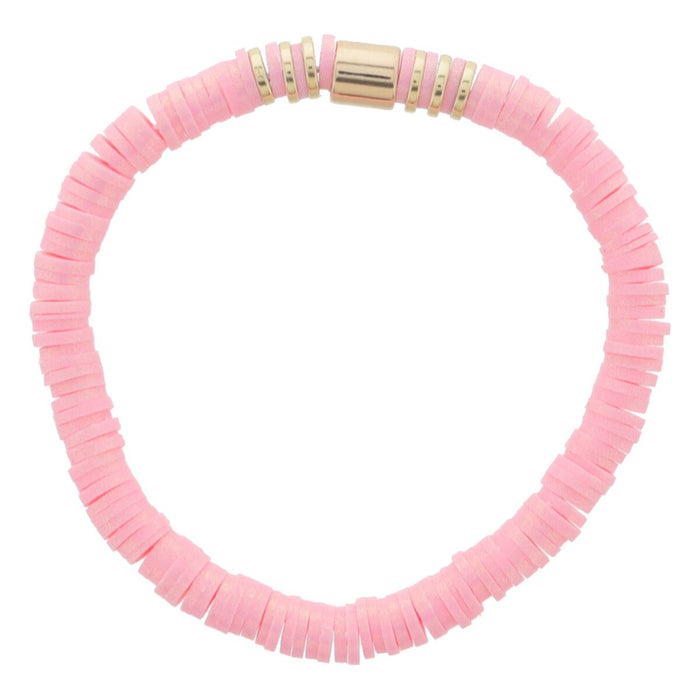 Kids Light Pink Iridescent Rubber Sequins with Gold Bead Accents Bracelet