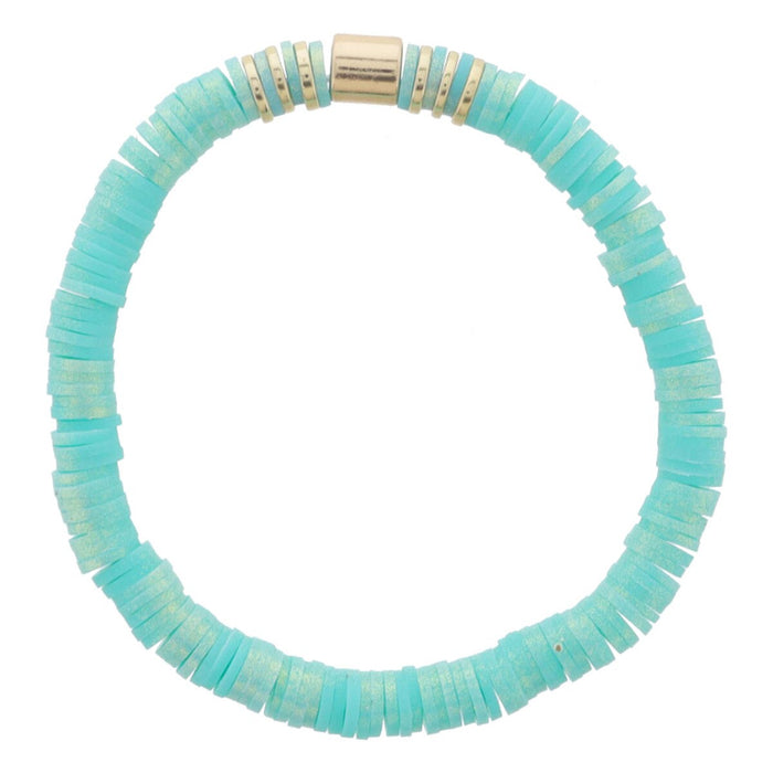 Kids Turquoise Iridescent Rubber Sequins with Gold Bead Accents Bracelet