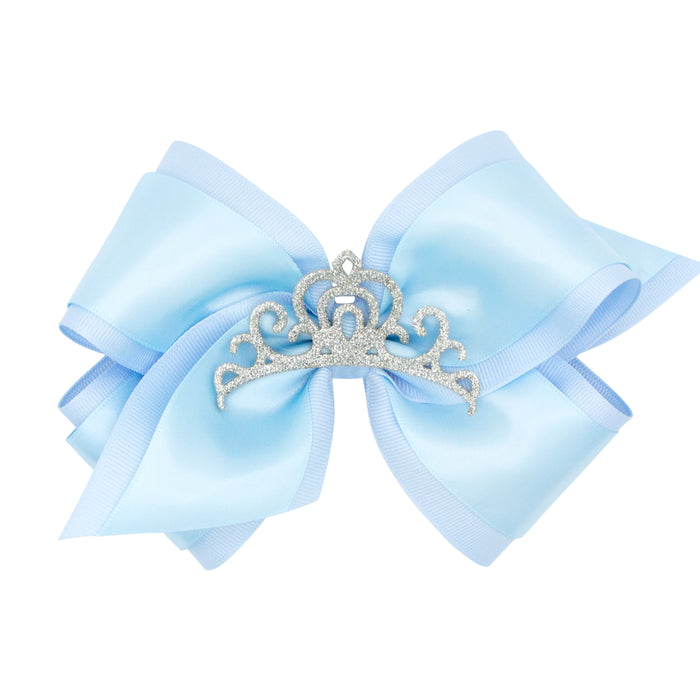 King Princess Grosgrain Hair Bow with Satin Overlay and Glitter Crown