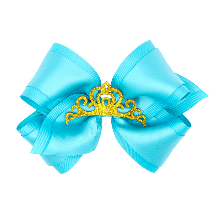 King Princess Grosgrain Hair Bow with Satin Overlay and Glitter Crown