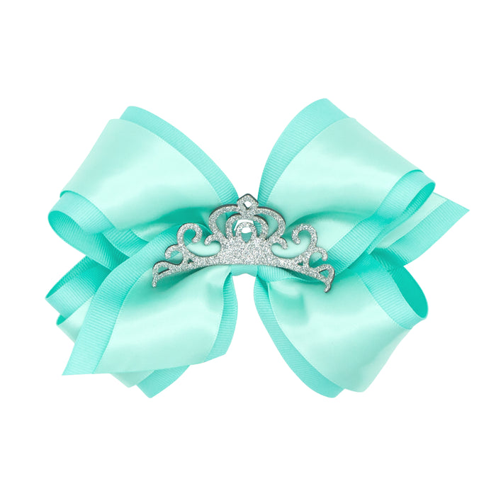King Princess Grosgrain Hair Bow with Satin Overlay and Glitter Crown