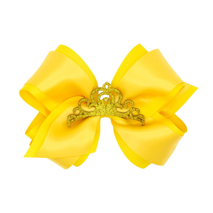 King Princess Grosgrain Hair Bow with Satin Overlay and Glitter Crown
