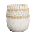Large White Concrete and Rattan Vase