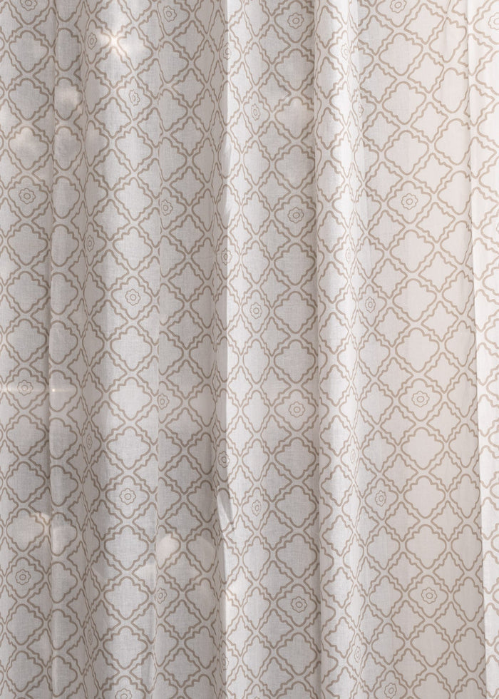 Lattice printed sheer Fabric - Walnut-Grey