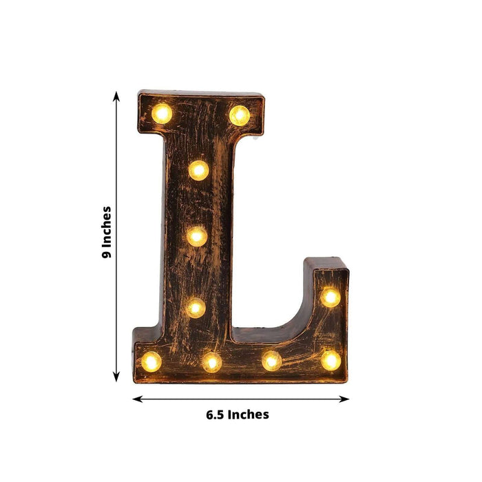 Decorative marquee letter 'L' with lights, 9 inches tall and 6.5 inches wide.