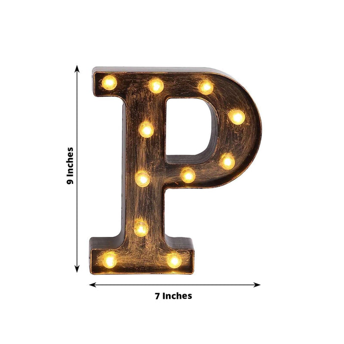 Light-up decorative letter "P" with marquee bulbs, 9 inches tall and 7 inches wide.