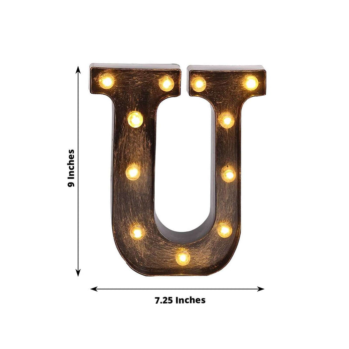 Marquee letter "U" with lights, 9 inches tall, 7.25 inches wide.