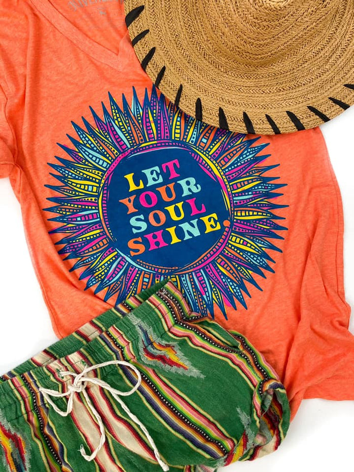 {LET YOUR SOUL SHINE} Vibrant Flower Orange V-Neck