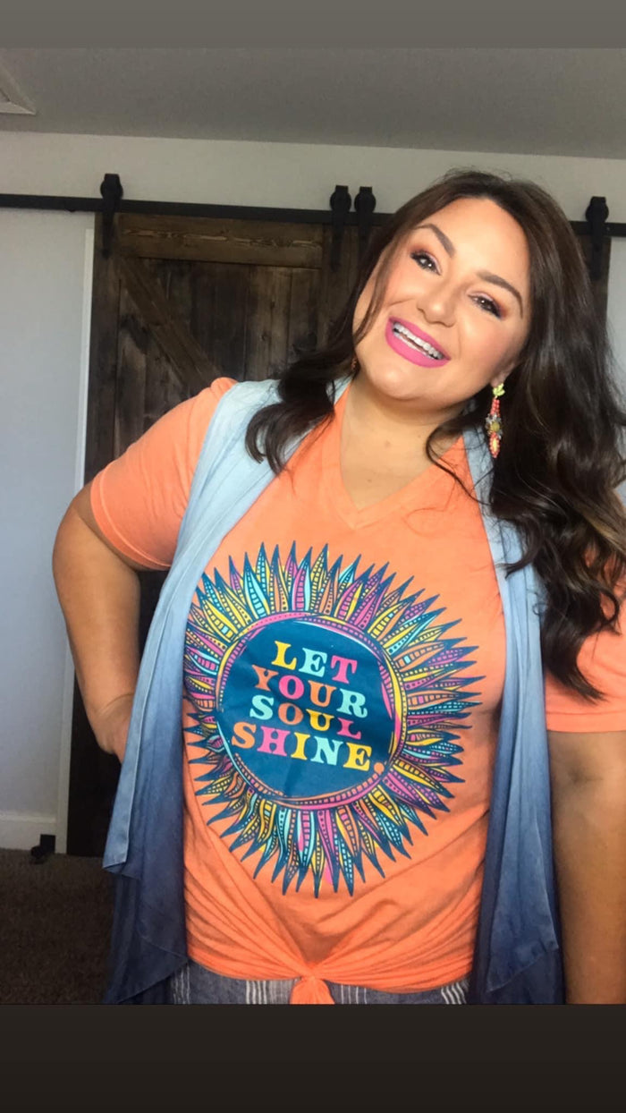 {LET YOUR SOUL SHINE} Vibrant Flower Orange V-Neck