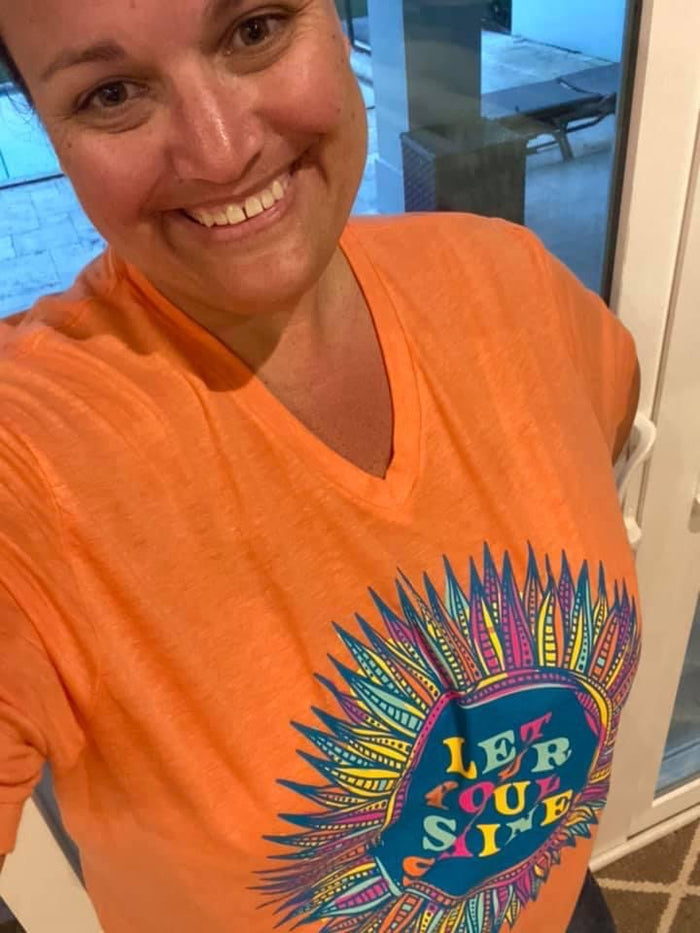 {LET YOUR SOUL SHINE} Vibrant Flower Orange V-Neck