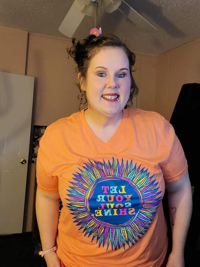 {LET YOUR SOUL SHINE} Vibrant Flower Orange V-Neck