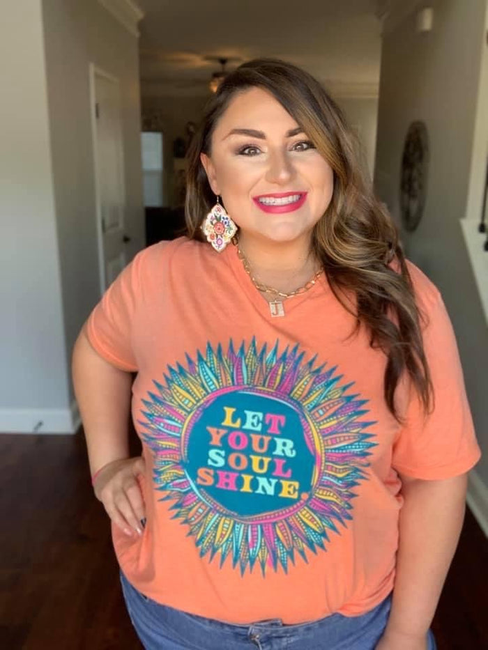 {LET YOUR SOUL SHINE} Vibrant Flower Orange V-Neck