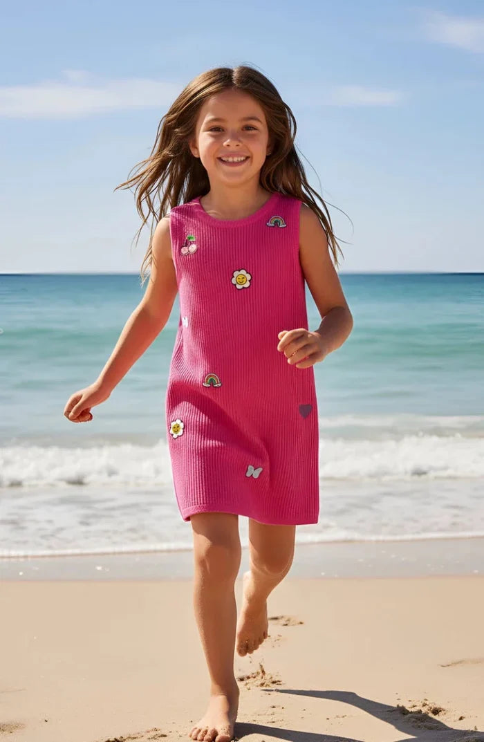 Limeapple Jada Applique Knit Summer Shift Dress | Fuchsia