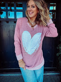 {LOADS OF GLITTER} White Glitter Heart Mauve French Terry Pullover