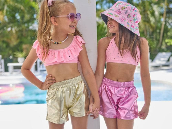 Lola + The Boys Metallic Gold Track Shorts