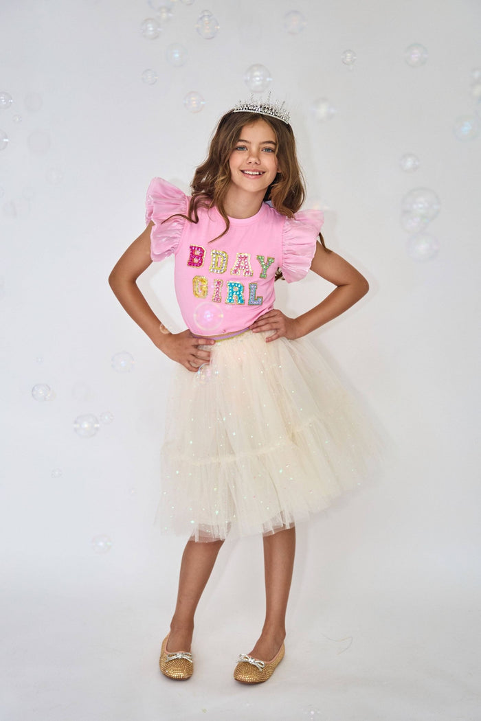 Lola + The Boys Pink Birthday Girl Gem Ruffle T-Shirt
