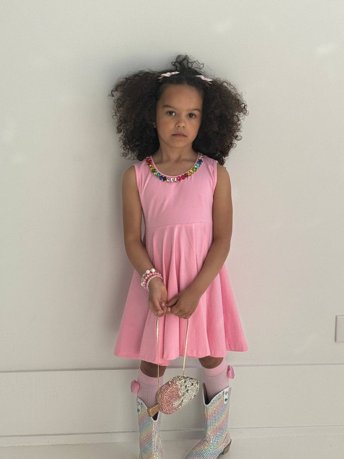 Lola + The Boys Pink Rainbow Gems Tank Dress
