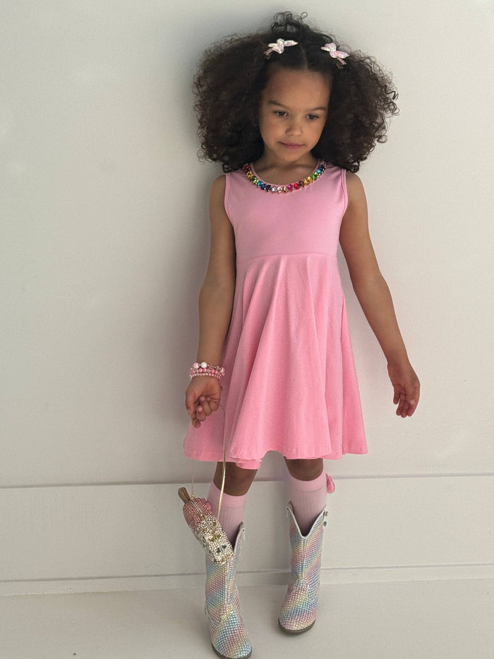 Lola + The Boys Pink Rainbow Gems Tank Dress