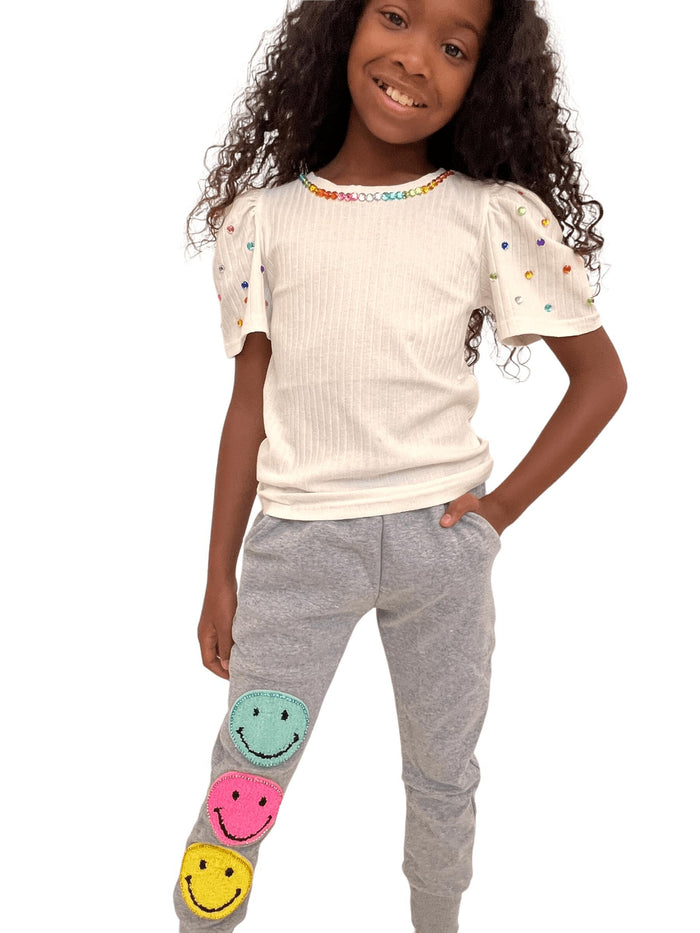 Lola + The Boys Queen Gem Short Sleeve White Tee