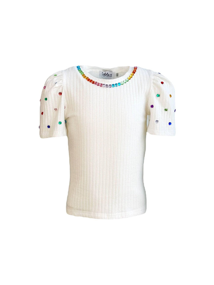 Lola + The Boys Queen Gem Short Sleeve White Tee