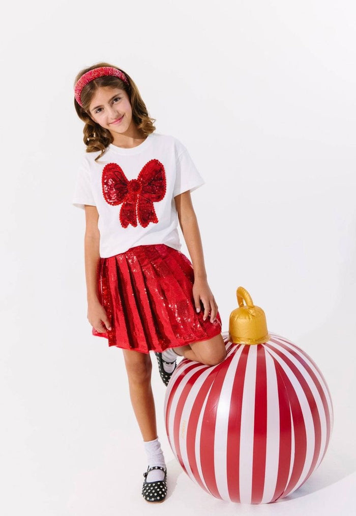 Lola + The Boys Scarlet Pleated Shimmer Skirt