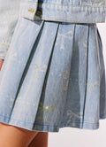 Lola + The Boys Sparkle Bows Denim Pleated Skirt