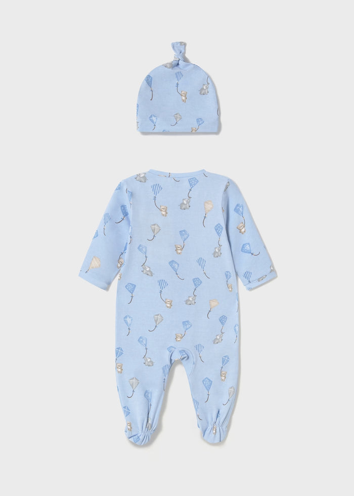 Long onesie w/ hat Sky