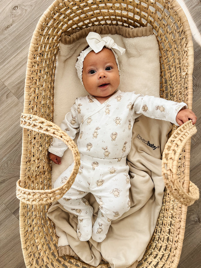 L'ovedbaby Organic Wrap Bodysuit & Footed Pant Set | Brixy Bunny Biscuit