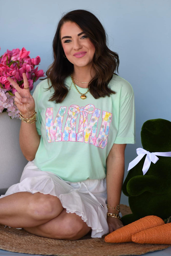 {MAMA AND HER PEEPS} Heather Neon Mint Crew Neck Tee