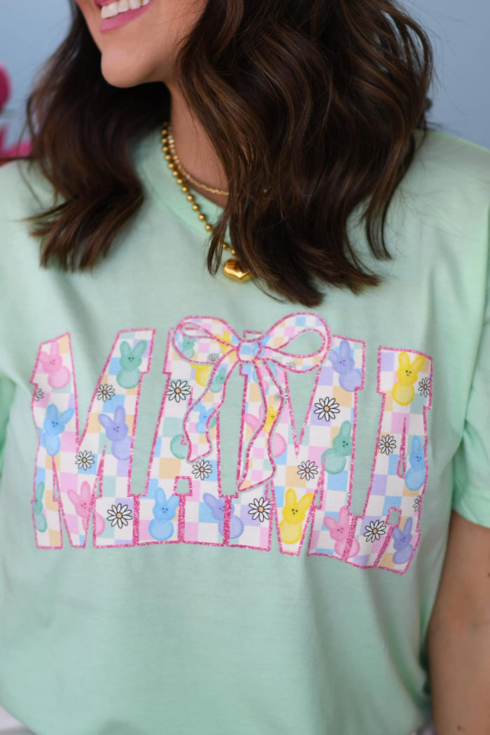 {MAMA AND HER PEEPS} Heather Neon Mint Crew Neck Tee