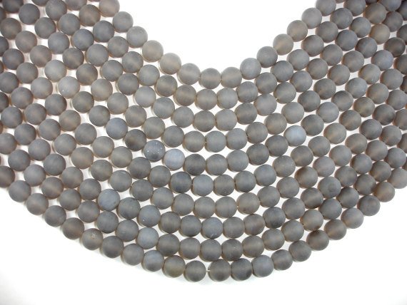 Matte Gray Agate Beads, 10mm Round Beads-BeadBasic