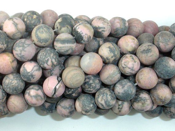 Matte Rhodonite Beads, 10mm, Round Beads-BeadBasic