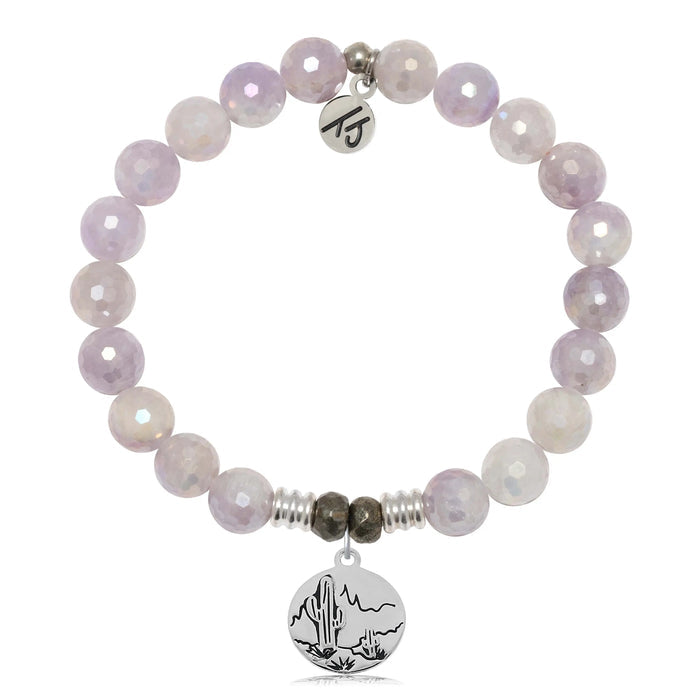 Mauve Jade Gemstone Bracelet with Cactus Sterling Silver Charm