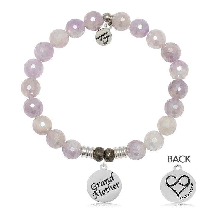 Mauve Jade Gemstone Bracelet with Grandmother Sterling Silver Charm