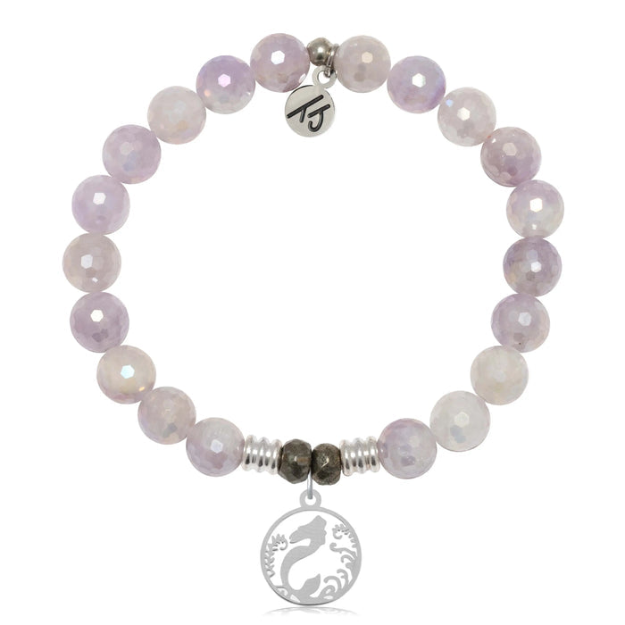 Mauve Jade Gemstone Bracelet with Mermaid Sterling Silver Charm
