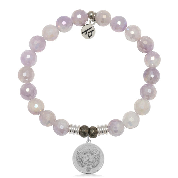Mauve Jade Gemstone Bracelet with Phoenix Sterling Silver Charm