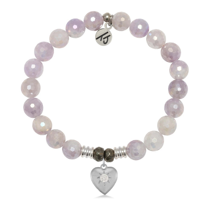 Mauve Jade Gemstone Bracelet with Self Love Sterling Silver Charm