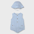 Mayoral Newborn Boy Printed Romper with Hat Set | Blue