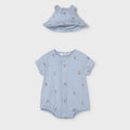 Mayoral Newborn Boy Romper and Hat Set | Sky