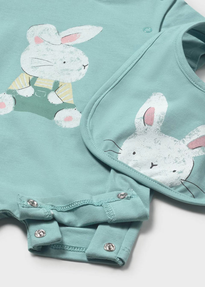 Mayoral Newborn Boy Romper with Bib Set | Glass