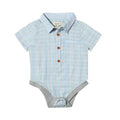 Me & Henry Helford Woven Onesie | Blue/Grey Stripe