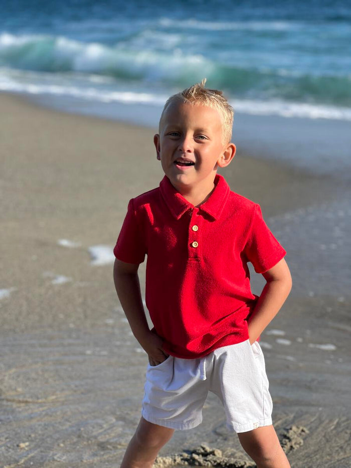 Me & Henry Red Terry Towelling Polo