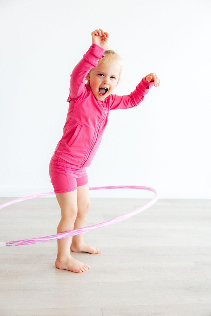 Mila & Rose Fuchsia Flash Full-Zip Ruffle Active Jacket